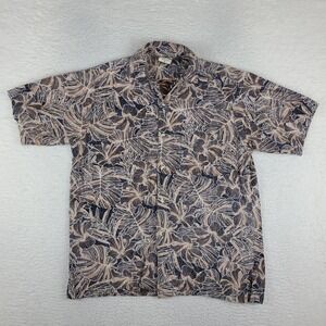 GO Barefoot Shirt Mens‎ Small Blue Floral Casual Hawaiian Button Up USA MADE
